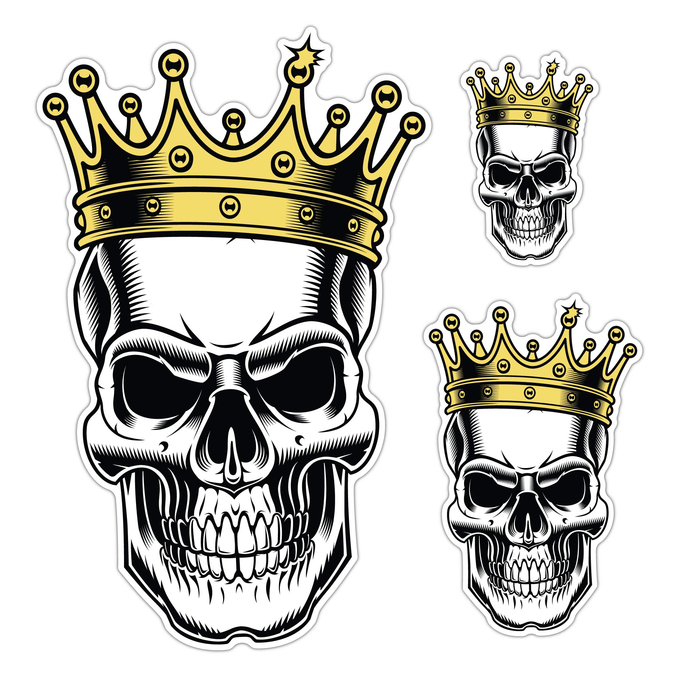 Auto Drive Crown Skull Decals Set of 3 Vinyl Car Stickers